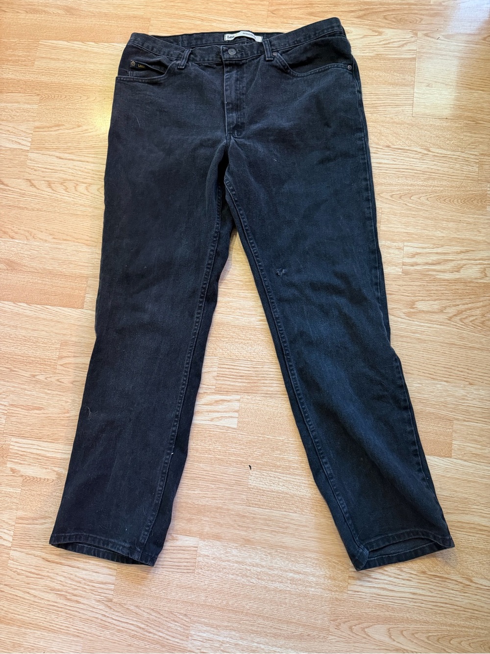 Lee Mens Regular Fit Straight Leg Black Denim Jeans 40x34 100% Cotton Flaw